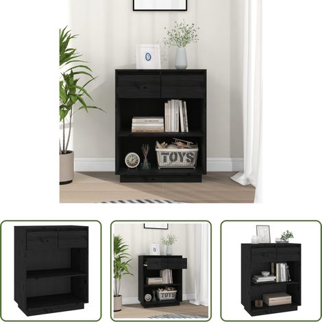 Rangement chambre - Armoire console Noir 60x34x75 cm Bois de pin solide (1/5)