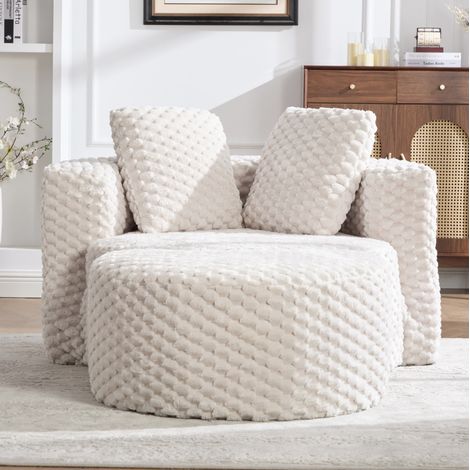 Schaumsessel 129x116x65 cm Beige aus Stoff mit Hocker und ohne Montage (1/5)