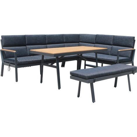 Gardissimo Dining-Ecklounge "Nabari" inkl. Ecksofa, Bank, Tisch und Kissen, anthrazit / braun, ohne Sessel, rechts