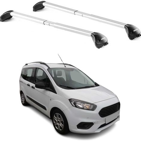 OMAC Dachträger Querträger TÜV geprüft für Ford Tourneo Courier I 2014-2023 – Abschließbar (4 Schlösser) – Max 100 kg – Edelstahlband + Gummischutz Silber (1/5)