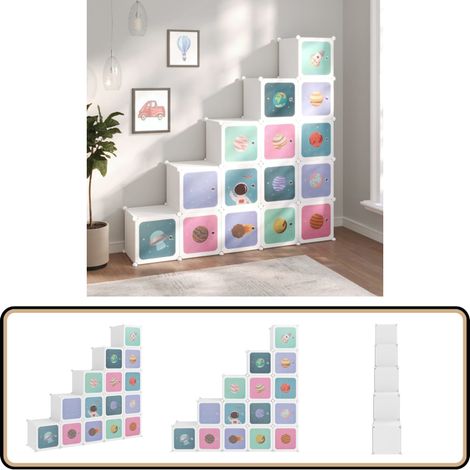 Armoire de rangement pour enfants avec 15 cubes Blanc PP - Meuble Enfant - Rangements Enfants - Armoire Rangement - Étagère Enfant - Organiseur Jouets