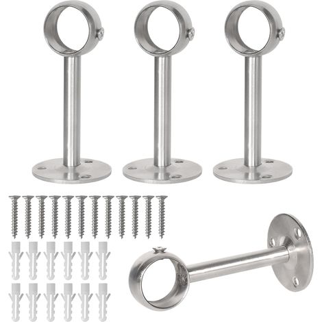 Gardinenstangenhalterungen, 26 mm, für Vorhänge, Kleiderstange, Edelstahl, mit 12 Schrauben und 12 Spreizdübeln, für Kleiderschrank, Kleiderstange, Badezimmer (Silber)