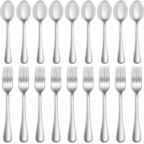 16-teiliges Edelstahl-Besteckset, hochglanzpoliert, spülmaschinenfest, 8 Gabeln und 8 Teelöffel, Silber (1/5)
