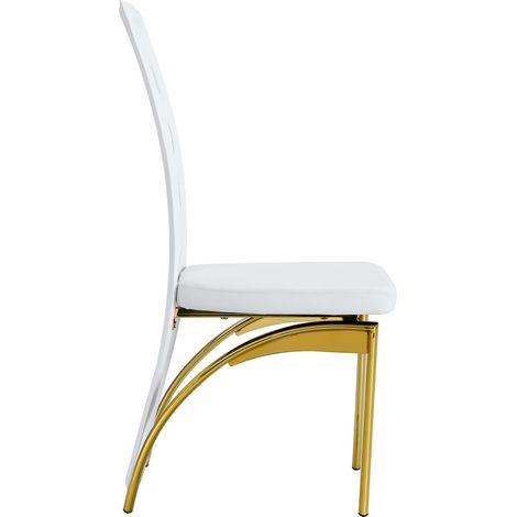 Set de 2 sillas de comedor con respaldo calado en PU blanco y patas de metal dorado (1/5)
