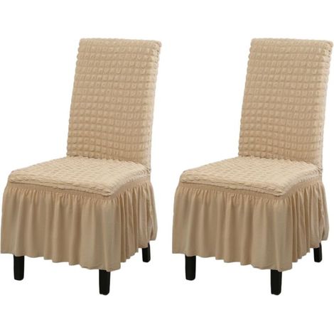 Housses de chaises extensibles et lavables pour restaurant, lot de 2, housses de chaises amovibles, housses de chaises de cuisine avec jupes (beige, lot de 2) (1/5)