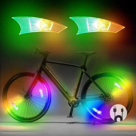 Lot de 2 éclairages pour roues de vélo, éclairages LED pour moyeux de vélo, éclairages LED étanches, éclairages néon étanches pour rayons de pneus, éclairages pour rayons de vélo (colorés) (1/4)