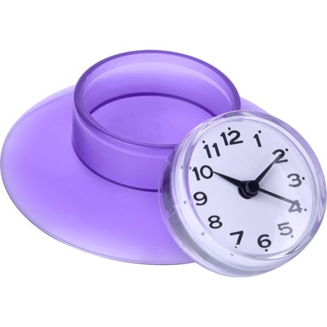 Montre murale étanche pour salle de bain et cuisine, horloge quartz à ventouse, décor violet, cadran épuré. (1/5)