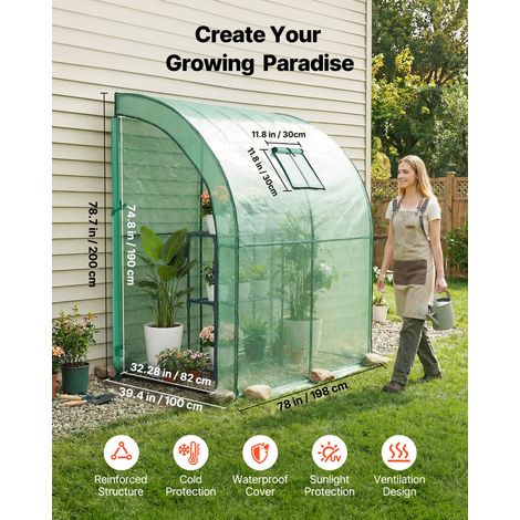Serre de Jardin avec Étagère 3 Niveaux Serre de Jardin Adossée pour Plantes et Fleurs en Pot, avec Bâche PE, Portes à Fermeture Écl… (1/5)