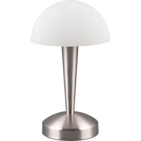 REALITY LAMPE DE TABLE CANARIA R59561107, MÉTAL NICKEL MAT, VERRE BLANC ESSUYÉ, AVEC LED E14 DE 4,9 WATTS, ON/OFF TOUCH (1/5)