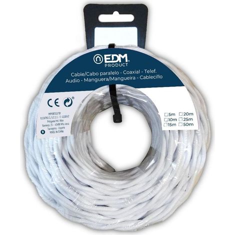 Câble électrique tressé blanc 3x2,5 mm 5 mètres