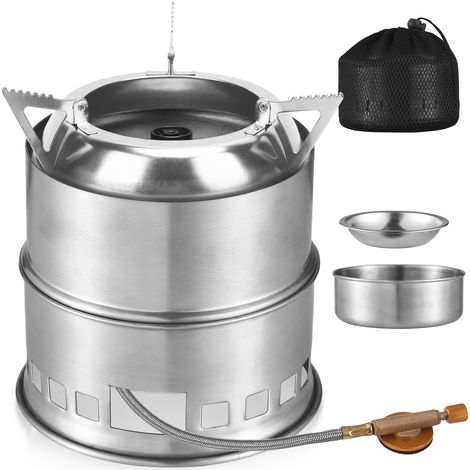 Réchaud de camping 3 en 1 portable en acier inoxydable, léger, fonctionnant au bois, au gaz ou aux combustibles solides, idéal pour la cuisine en plein air, les pique-niques et les barbecues. (1/3)