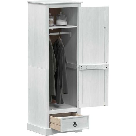 Armoire en Bois Massif de Pin, 55 x 50 x 170 cm, Placard de Rangement Blanc pour Chambre, Dressoir Compact avec Portes (1/5)