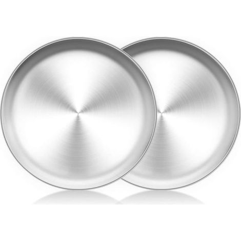 2 assiettes plates en acier inoxydable, rondes 20 cm et 23 cm, réutilisables pour salade, dessert et camping