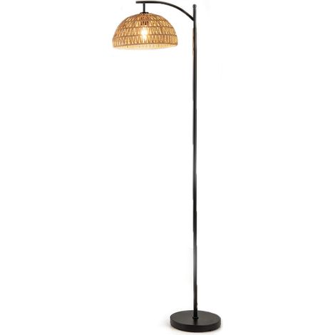 GOPLUS Lampadaire avec Abat-jour en Corde de Papier Suspendu, 25 x 25 x 160 CM, Lampadaire Autoportant avec Cadre en Métal et Interrupteur à Pied, Lampadaire Rétro pour Salon, Chambre, Bureau (1/5)
