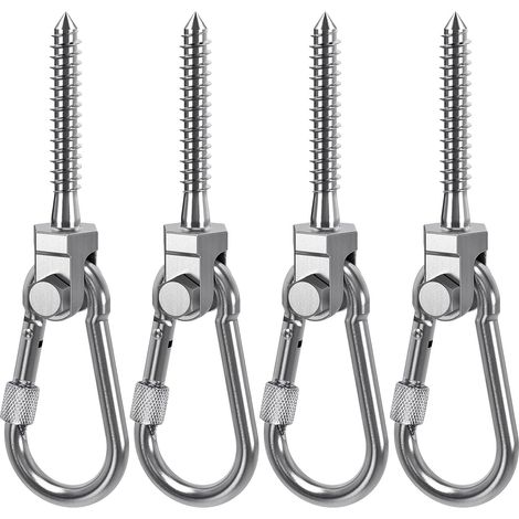 4pcs Crochet de Hamac, M10 x 68mm Accroche de Balançoire avec Mousqueton Fixation Fauteuil Suspendu Pivot Ensemble Support Fixation Plafond Poutre pour Corde Yoga/Sac Frappe/Sac Sable,1500lb (1/5)
