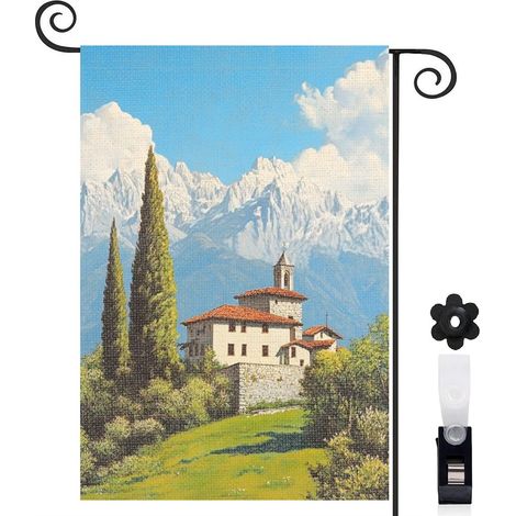 Drapeau de jardin Bienvenue en tissu polyester durable 45 x 30 cm facile à installer jardin et cour (1/5)
