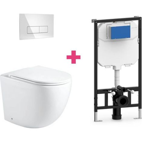 PACK inodoro suspendido cerámica GENOVA con cisterna y pulsador Cromado rectangular