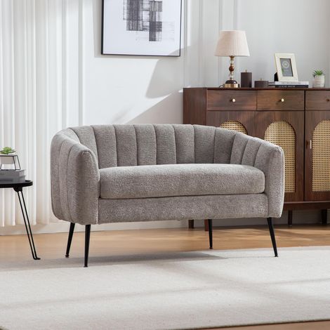 Mini méridienne (canapé d'appoint) en chenille, canapé deux places moderne et brillant avec pieds en métal et revêtement rainuré, pour salon, chambre, bureau, petits espaces, GRIS