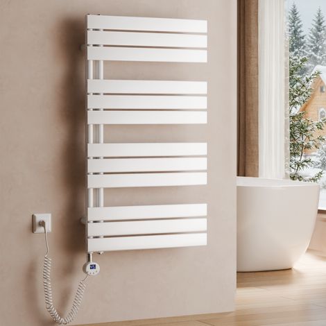S'AFIELINA Elektrischer Badheizkörper Flach Paneelheizkörper Handtuchwärmer Heizkörper inkl. Heizstab mit Thermostat,Elektrisch betrieben,Weiß,104.1x60 cm 600Watts