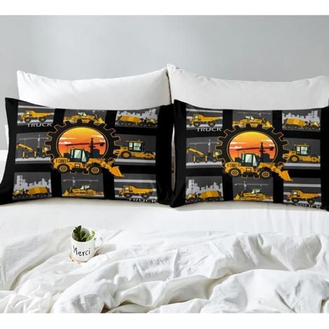 Ensemble de Literie Pour Pelleteuse 220x240 Réversible Housse de Couette Tracteur Camion,Voiture de Machinerie Lourde Jaune - TIH (1/4)