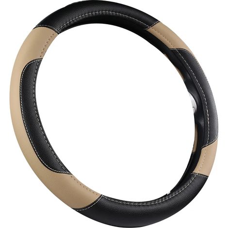 (1501 beige-) Housse de volant antidérapante en cuir pour voiture, housse de protection universelle pour volant de voiture, style tendance, 38 cm, blanche (1/5)