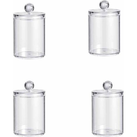 Lot de 4 Boite Coton Tige, distributeurs coton tige, organisateur cosmétique avec couvercles pour boules de coton, Cosmétique, tampons de coton ronds, fil dentaire, commode, salle de bain