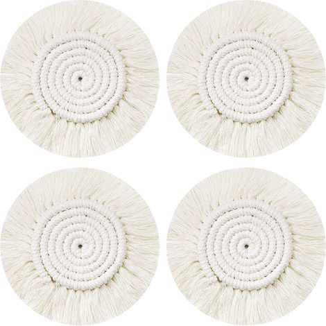CSPARKV Handmade Woven Coasters, 4Pcs Round Braided Coasters Macrame Coaster, Boho Coffee Mat Drink Beer Mug Table Non-Slip Heat Resistant Table Decoration (1/4)