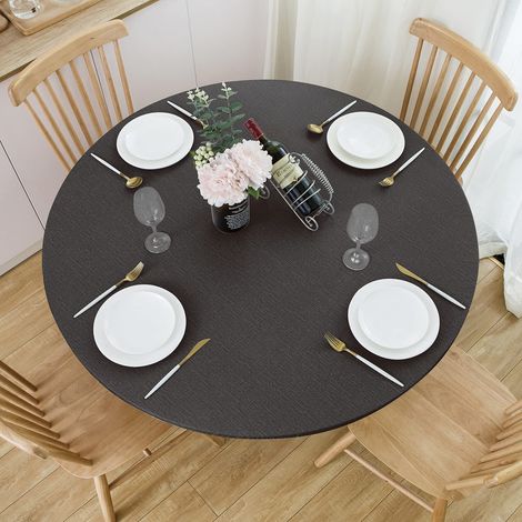 Nappe Ronde en Vinyle avec Bord élastique, imperméable, résistante à l'huile, Facile à Nettoyer, pour intérieur et extérieur, Noir, 101,6 à 111,8 cm (1/5)