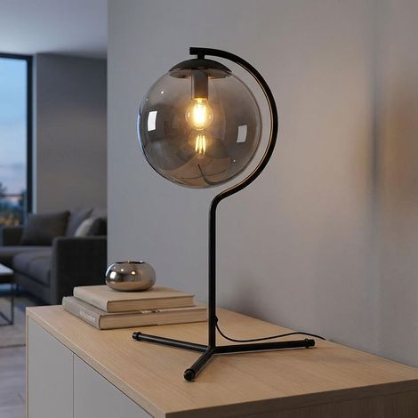 Tischleuchte Beistelllampe Schlafzimmerlampe Glas Tischlampe Wohnzimmerleuchte, Metall schwarz rauchfarben, LED 4W 350Lm warmweiß, H 50 cm (1/5)