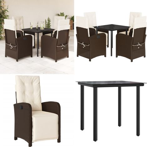 Ensemble à manger de jardin 5 pcs et coussins marron poly rotin - Chaise de jardin - Table de jardin (1/5)