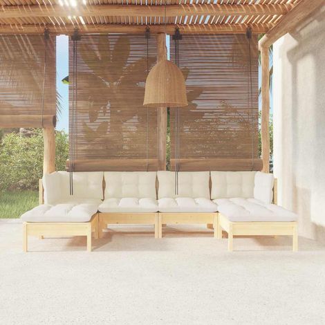 vidaXL Muebles de jardín 6 piezas cojines madera de pino color crema (1/4)