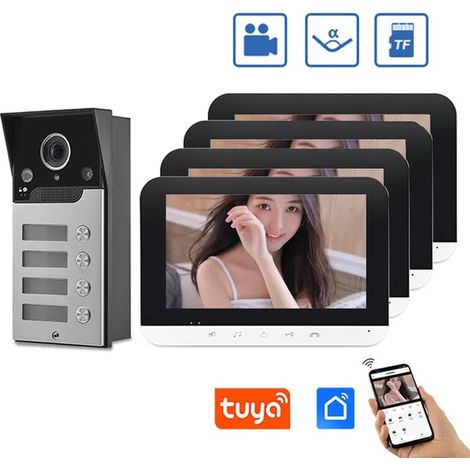 Tuya Kit Videocitofono Smart WiFi per Multi Appartamenti  4 Pulsanti con 4 Monitor (1/4)
