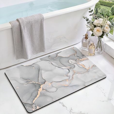 Non-slip bath mat, 40 x 60 cm, super absorbent, quick-drying, ultra-thin, easy to clean, for bathroom doors, bathtub, shower, light gray (1/5)