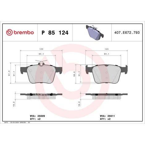 PLAQUETTES DE FREIN ARRIÈRE BREMBO P85124