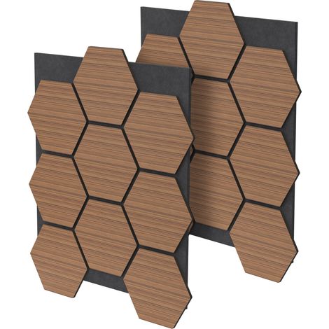 ML-Design 2er Set Akustikpaneele 66x81x2cm für 1m² – Teak, MDF Akustikplatten in Hexagon-Holzoptik, Wandpaneele zur Schalldämmung, Wandverkleidung für Büro, Studio, Schallschutz & Akustikbehandlung