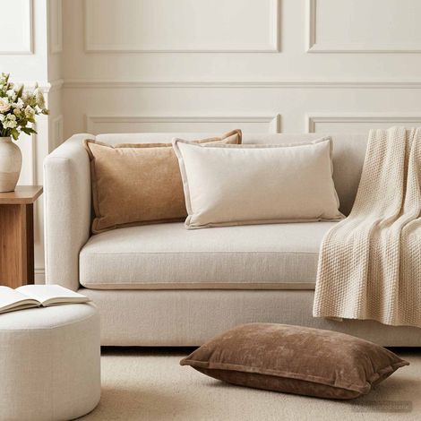 vidaXL Housse de coussin 2 pc HOUTEN Crème 40 x 70 cm Tissu Chenille (1/5)