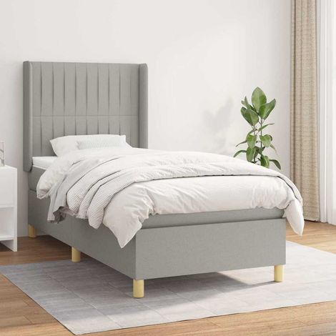 Cama box spring con colchón tela gris claro 80x200 cm (1/5)