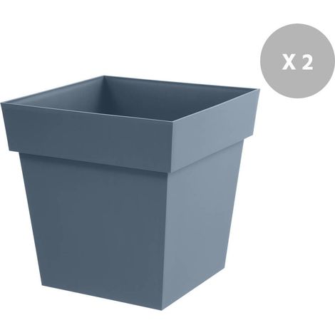 Lot de 2 pots de fleur carré Toscane 39 x 39 cm - 38 L - Bleu jean - Eda