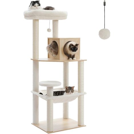 Arbre à Chat Design Moderne, Arbre a Chat en Bois avec Grand Hamac, Perchoir Confortable (1/5)