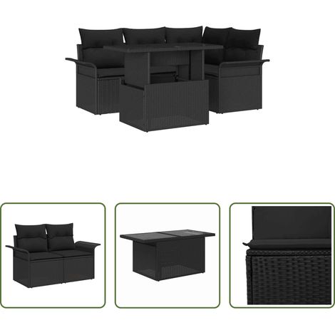 vidaXL Canapé en poly rattan - Ensemble de canapé de jardin 5 pcs Noir Poly Rattan (1/5)