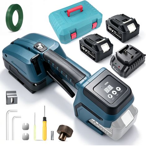 3500N 200mm/s Cercleuse Électrique Portable10 Réglages de Tension Outil de Cerclage Automatique avec 2x Batteries 5000mAh Écran LCD pour Bandes PP PET 10-16mm Emballage Palettes Boîtes (1/5)