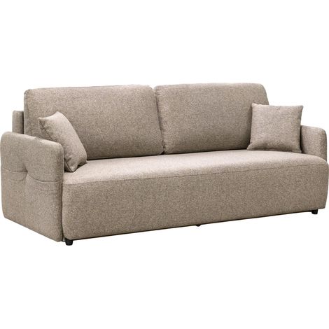 CARLA - Canapé 3 places convertible en tissu taupe (1/5)