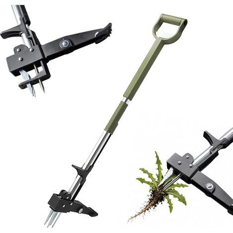 Désherbeur Manuel Debout à 4 Griffes Réglable de 99-119 cm  Manche en Aluminium Télescopique Arrache-Pissenlit Outil de Jardinage pour Gazon et Terre Dure Deep Roots Extractor (1/5)