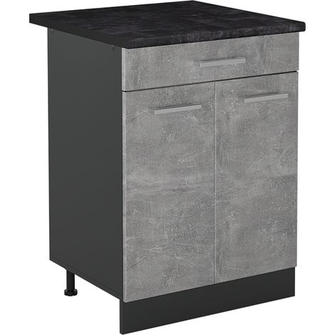 Mueble bajo de cocina R-Line, Hormigón/Antracita, 60 cm con cajón encimera Antracita, Vicco (1/5)