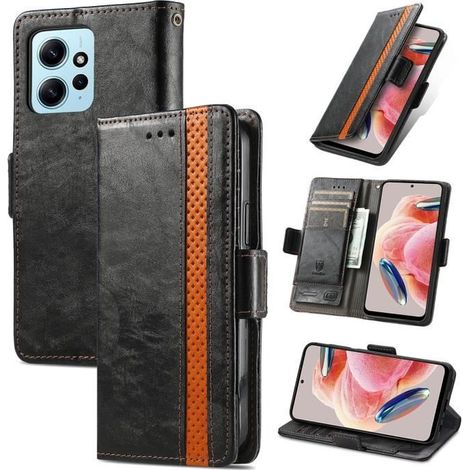 Étui Xiaomi Redmi Note 12 4G Housse de protection professionnelle de haute qualité Étui en cuir PU rétro - Noir (1/4)