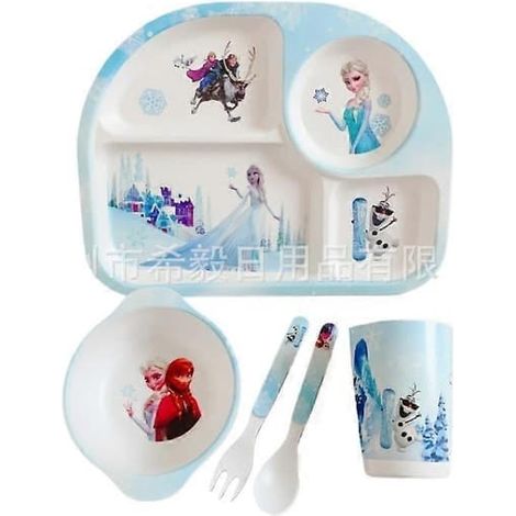 Service de table créatif pour enfants en fibre de bambou, ensemble de cinq pièces pour les enfants d'âge préscolaire, motif « rectangle.ice.and.snow », avec boîte.