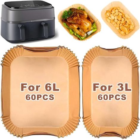 Carta da forno per friggitrici ad aria, 120 pezzi (60 pezzi per 6L + 60 pezzi per 3L), quadrata, senza BPA, per Philips Airfryer Serie 3000 e Philips Dual Basket AI (1/5)