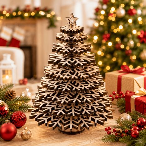Sapin de Noël en forme de feuille de flocon de neige, kit en bois fait main à monter soi-même (1/5)