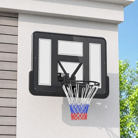 Panier de basket mural panier basket avec panneau incassable cerceau en acier et filet indéchirable 110L x 75H cm noir (1/5)