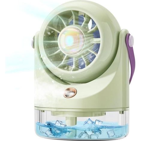 Mini ventilador de escritorio verde, aire acondicionado portátil con nebulizador, enfriador de aire USB, ideal para acampar y viajar - KZQ (1/4)